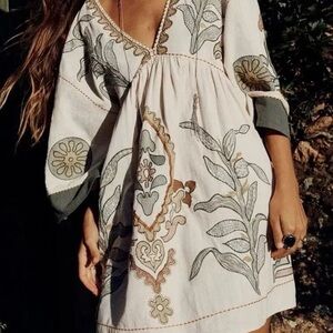 Cream and Green Mini Dress